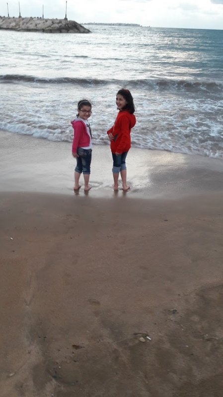 Girls' first encounter with sea- Syrian coast Oct 2017